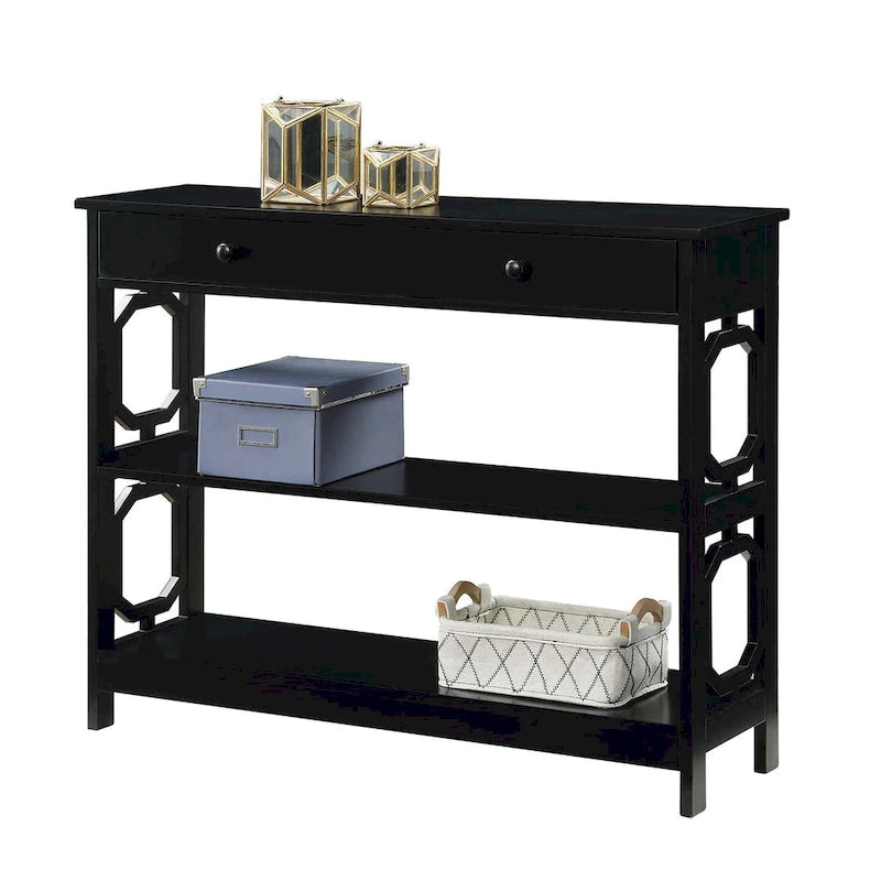 Mesa Consola con 1 Cajón y Estantes – Negro, Espresso, Gris, Blanco, Madera Flotante