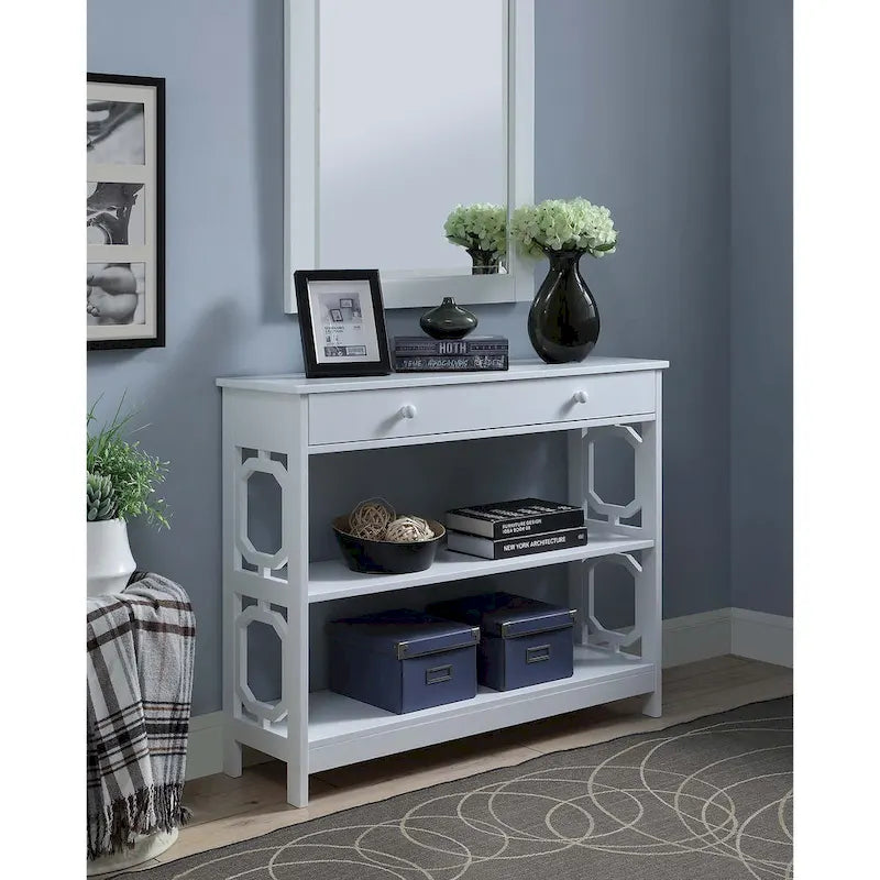 Mesa Consola con 1 Cajón y Estantes – Negro, Espresso, Gris, Blanco, Madera Flotante