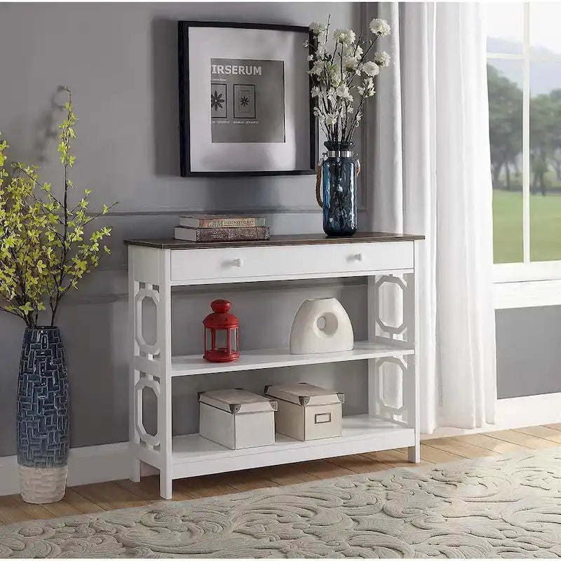 Mesa Consola con 1 Cajón y Estantes – Negro, Espresso, Gris, Blanco, Madera Flotante