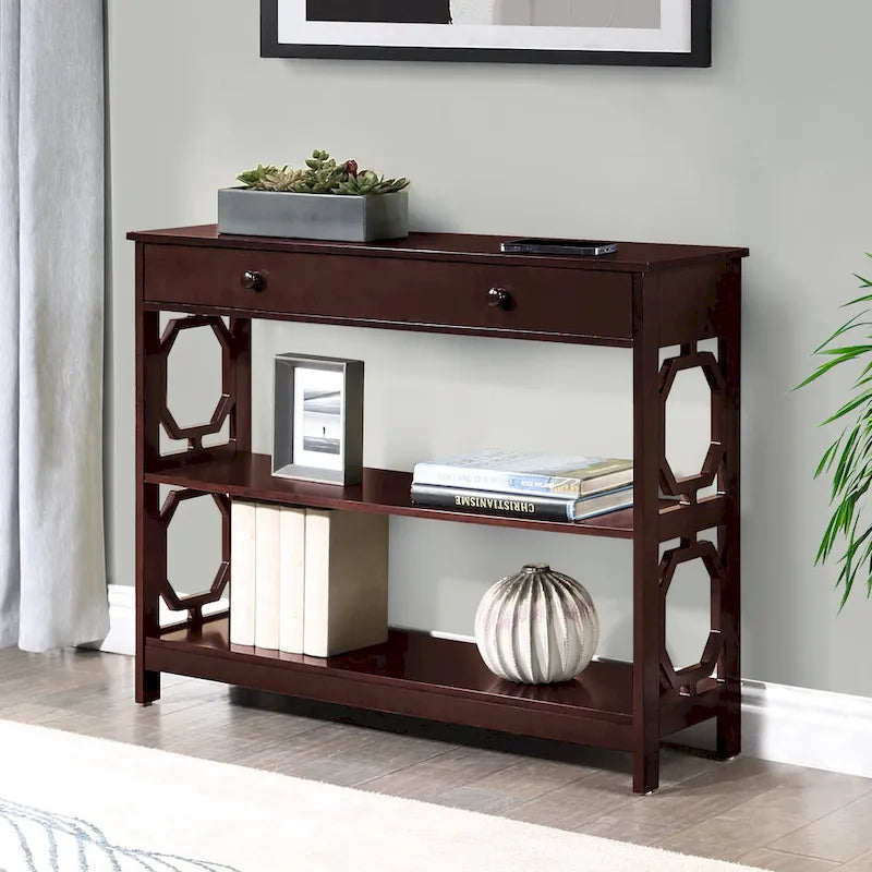 Mesa Consola con 1 Cajón y Estantes – Negro, Espresso, Gris, Blanco, Madera Flotante