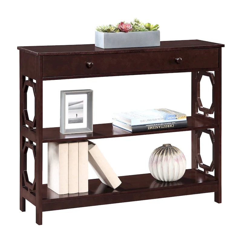 Mesa Consola con 1 Cajón y Estantes – Negro, Espresso, Gris, Blanco, Madera Flotante