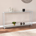 Mesa consola de metal estrecha plateada/negra con tapa de cristal templado