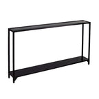 Mesa consola de metal estrecha plateada/negra con tapa de cristal templado