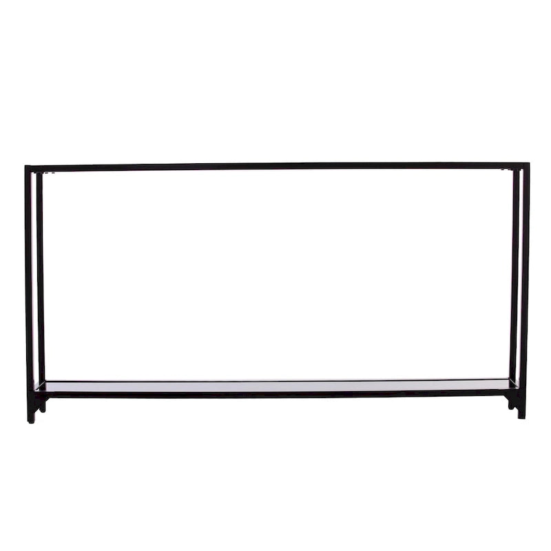 Mesa consola de metal estrecha plateada/negra con tapa de cristal templado