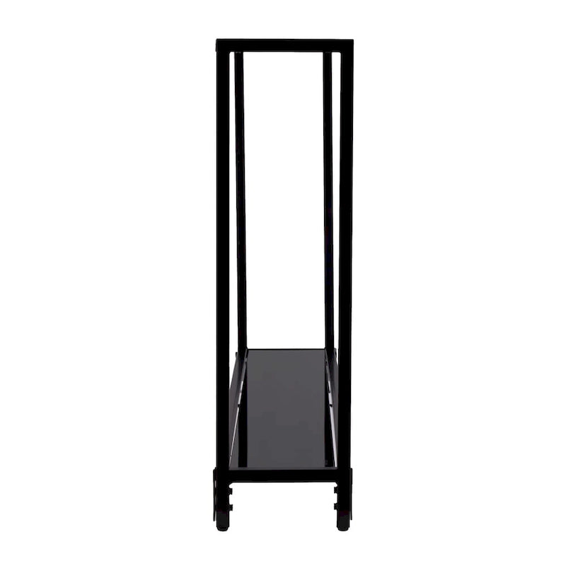 Mesa consola de metal estrecha plateada/negra con tapa de cristal templado