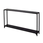 Mesa consola de metal estrecha plateada/negra con tapa de cristal templado