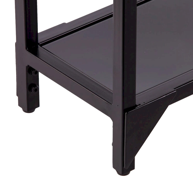 Mesa consola de metal estrecha plateada/negra con tapa de cristal templado