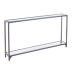 Mesa consola de metal estrecha plateada/negra con tapa de cristal templado