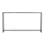 Mesa consola de metal estrecha plateada/negra con tapa de cristal templado