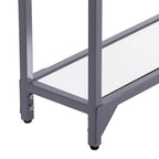 Mesa consola de metal estrecha plateada/negra con tapa de cristal templado