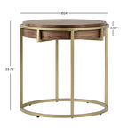 Mesa auxiliar redonda con acabado natural/nogal, base de metal dorado, para 1 persona