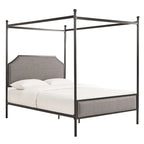 Cama con dosel de lino gris y metal negro – Queen, 1 persona