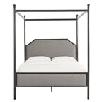 Cama con dosel de lino gris y metal negro – Queen, 1 persona