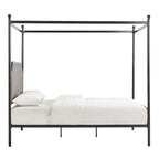 Cama con dosel de lino gris y metal negro – Queen, 1 persona