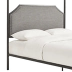 Cama con dosel de lino gris y metal negro – Queen, 1 persona