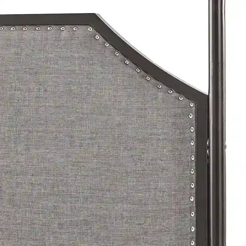 Cama con dosel de lino gris y metal negro – Queen, 1 persona