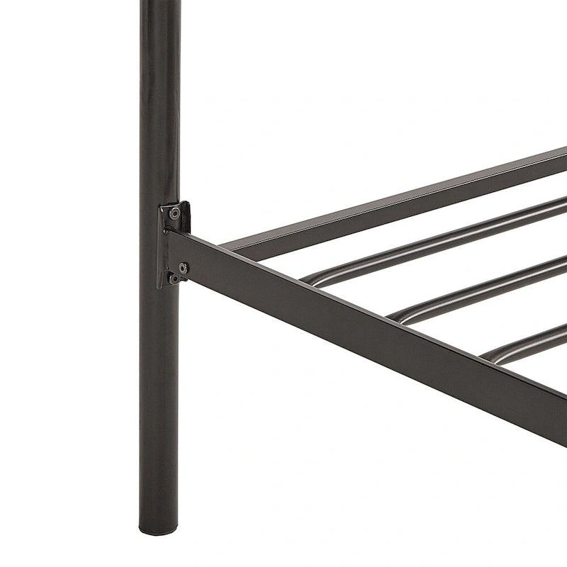 Cama con dosel de lino gris y metal negro – Queen, 1 persona