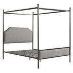 Cama con dosel de lino gris y metal negro – Queen, 1 persona