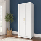 Armario alto de almacenaje estilo Shaker blanco con puertas, 2 puertas, individual