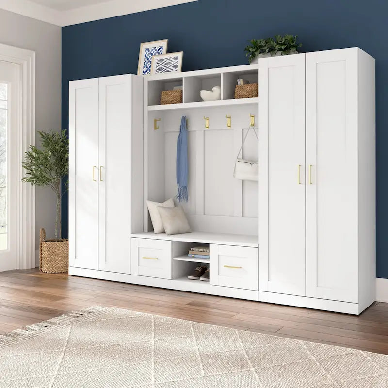 Armario alto de almacenaje estilo Shaker blanco con puertas, 2 puertas, individual