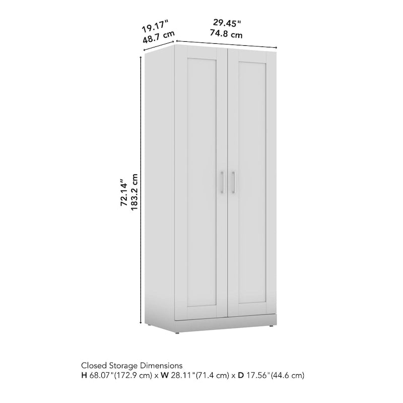 Armario alto de almacenaje estilo Shaker blanco con puertas, 2 puertas, individual