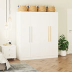 Armario de 4 puertas en madera blanca/gris con barras para colgar y estantes, para 1-2 personas