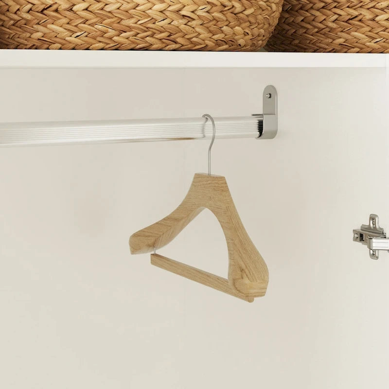 Armario de 4 puertas en madera blanca/gris con barras para colgar y estantes, para 1-2 personas