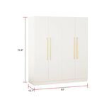 Armario de 4 puertas en madera blanca/gris con barras para colgar y estantes, para 1-2 personas