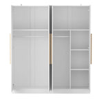 Armario de 4 puertas en madera blanca/gris con barras para colgar y estantes, para 1-2 personas