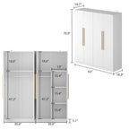 Armario de 4 puertas en madera blanca/gris con barras para colgar y estantes, para 1-2 personas