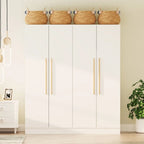 Armario de 4 puertas en madera blanca/gris con barras para colgar y estantes, para 1-2 personas