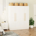 Armario de 4 puertas en madera blanca/gris con barras para colgar y estantes, para 1-2 personas