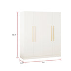 Armario de 4 puertas en madera blanca/gris con barras para colgar y estantes, para 1-2 personas