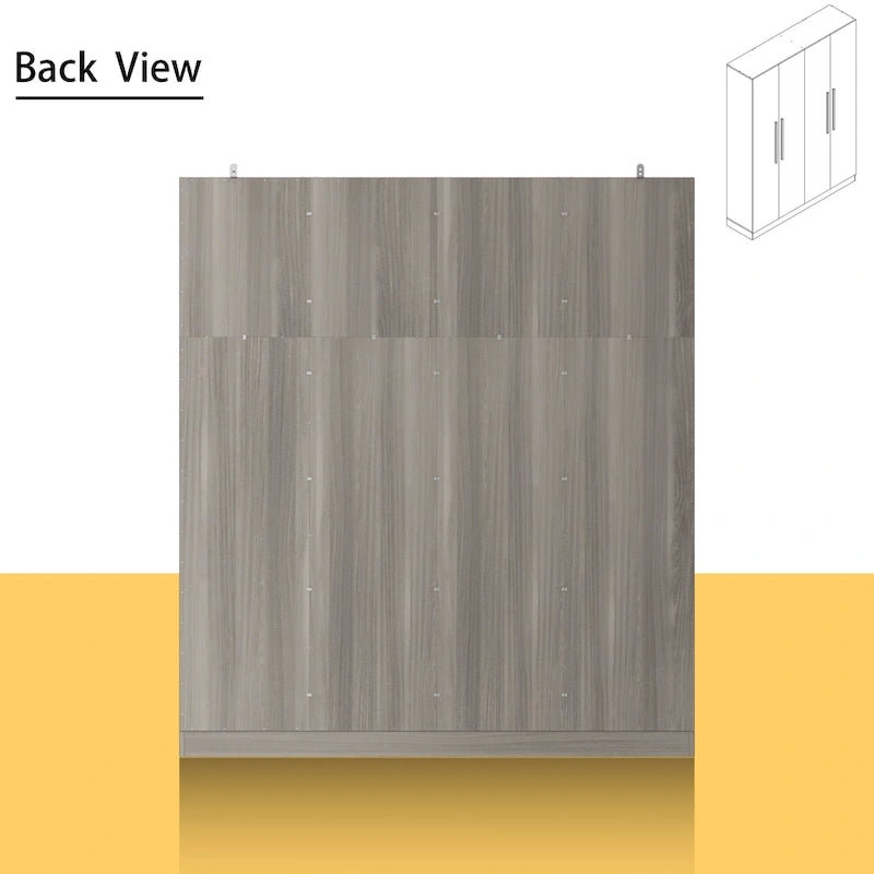 Armario de 4 puertas en madera blanca/gris con barras para colgar y estantes, para 1-2 personas