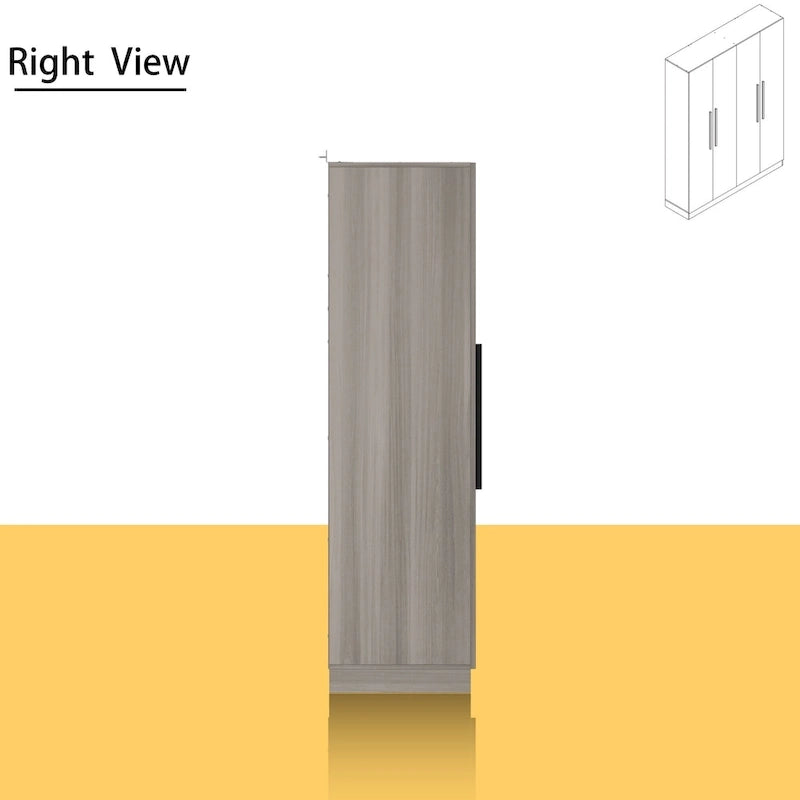 Armario de 4 puertas en madera blanca/gris con barras para colgar y estantes, para 1-2 personas