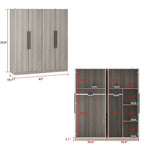 Armario de 4 puertas en madera blanca/gris con barras para colgar y estantes, para 1-2 personas