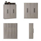 Armario de 4 puertas en madera blanca/gris con barras para colgar y estantes, para 1-2 personas