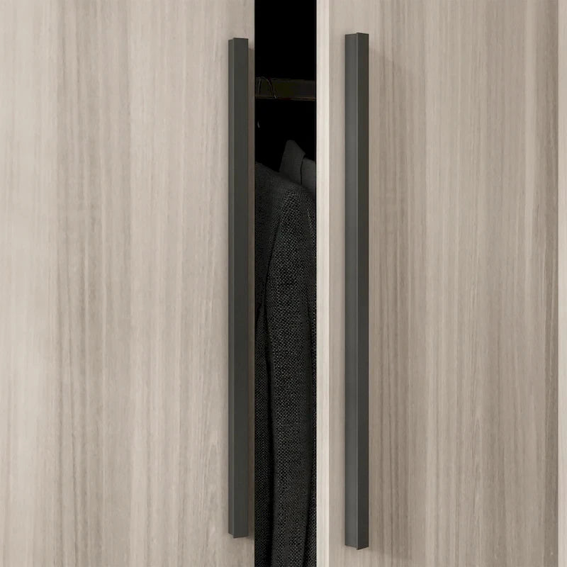 Armario de 4 puertas en madera blanca/gris con barras para colgar y estantes, para 1-2 personas