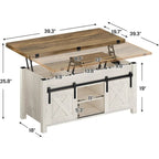 Mesa de centro rústica con tapa elevable, Marrón/Gris/Blanco antiguo, Capacidad para 8 personas