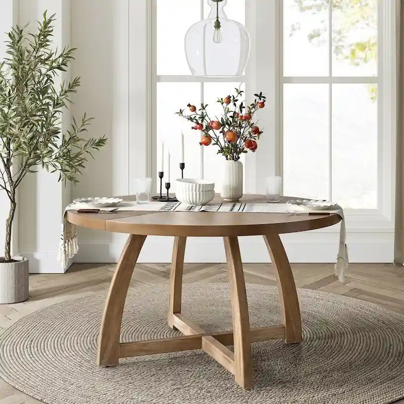 Mesa de comedor redonda Mid-Century Nogal / Natural / Negra, con capacidad para 5-6 personas