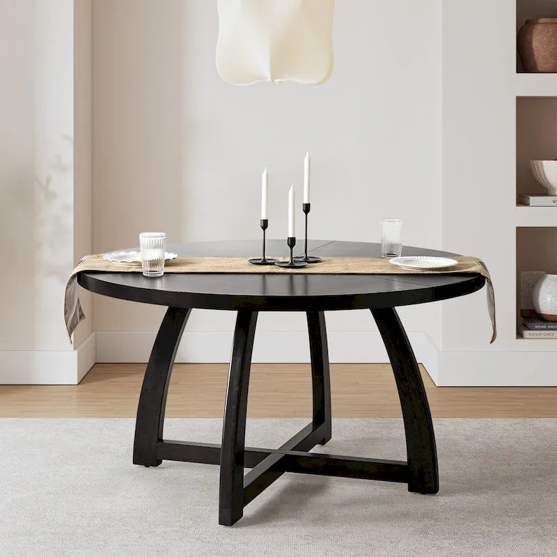 Mesa de comedor redonda Mid-Century Nogal / Natural / Negra, con capacidad para 5-6 personas