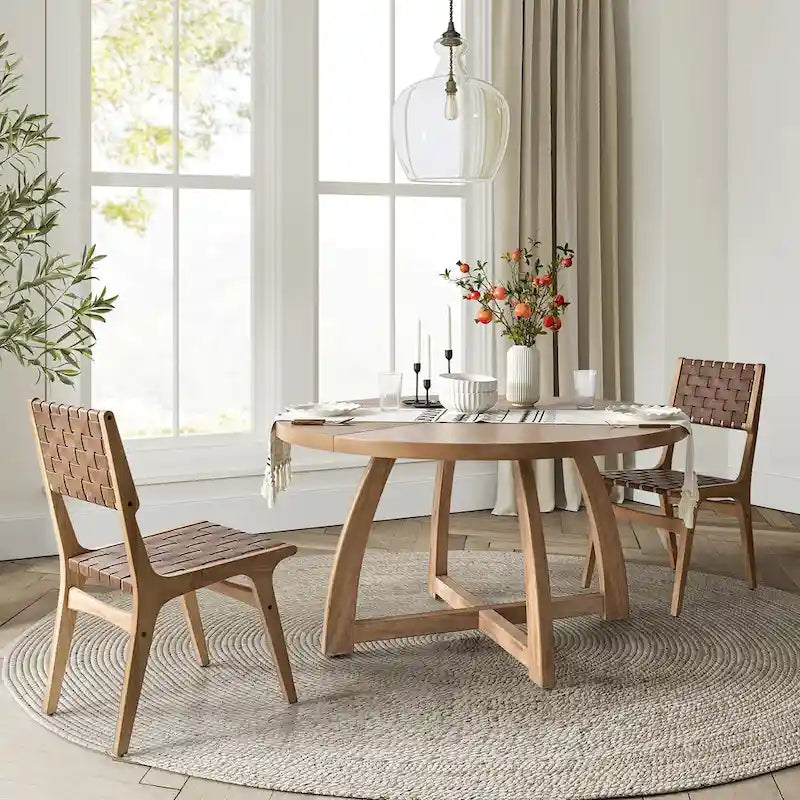 Mesa de comedor redonda Mid-Century Nogal / Natural / Negra, con capacidad para 5-6 personas