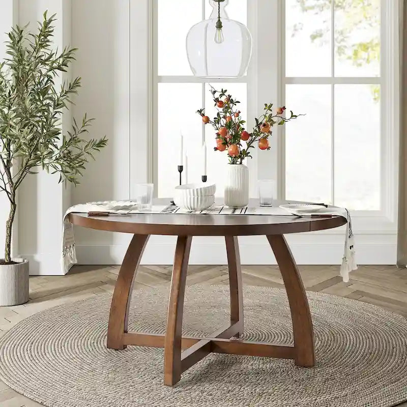 Mesa de comedor redonda Mid-Century Nogal / Natural / Negra, con capacidad para 5-6 personas
