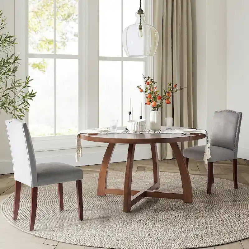 Mesa de comedor redonda Mid-Century Nogal / Natural / Negra, con capacidad para 5-6 personas