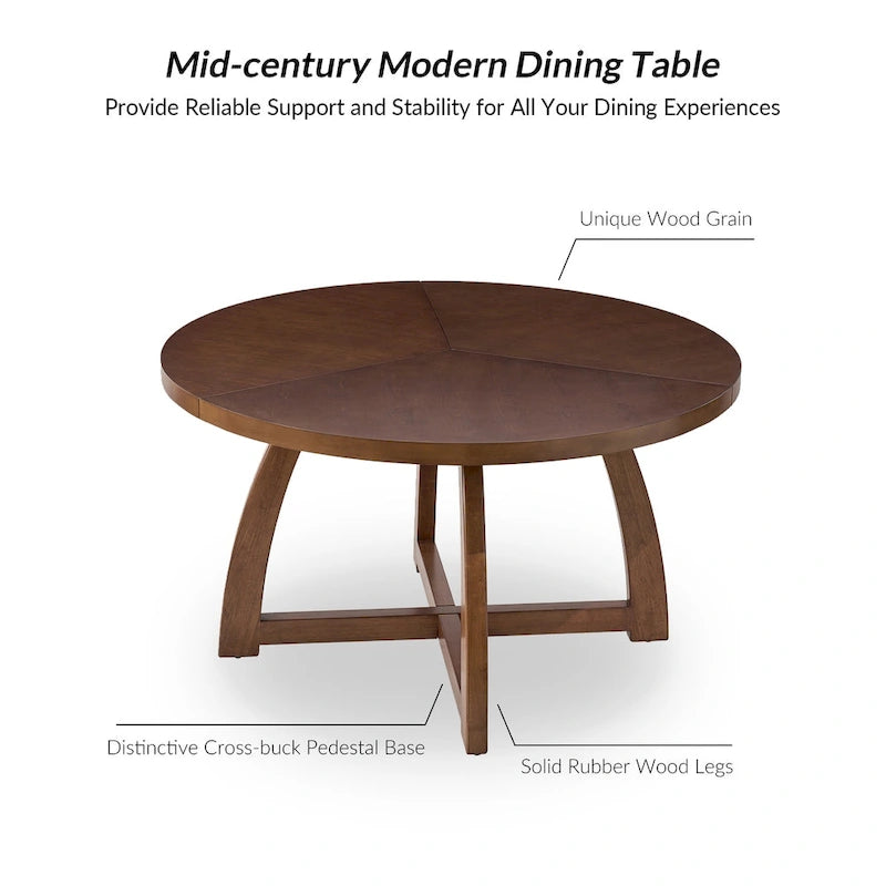 Mesa de comedor redonda Mid-Century Nogal / Natural / Negra, con capacidad para 5-6 personas