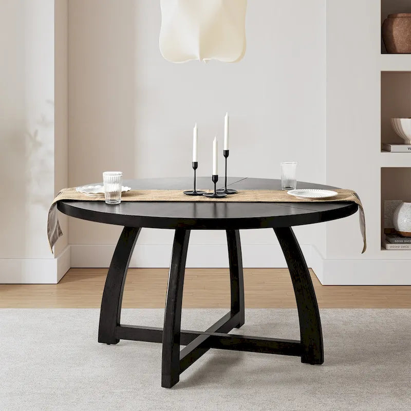 Mesa de comedor redonda Mid-Century Nogal / Natural / Negra, con capacidad para 5-6 personas