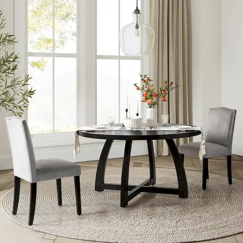 Mesa de comedor redonda Mid-Century Nogal / Natural / Negra, con capacidad para 5-6 personas