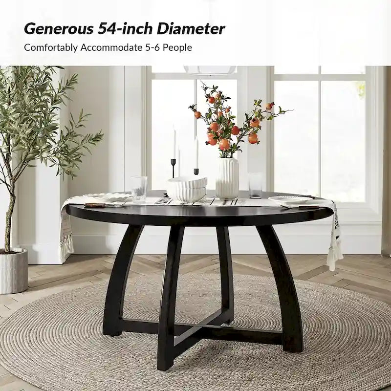 Mesa de comedor redonda Mid-Century Nogal / Natural / Negra, con capacidad para 5-6 personas