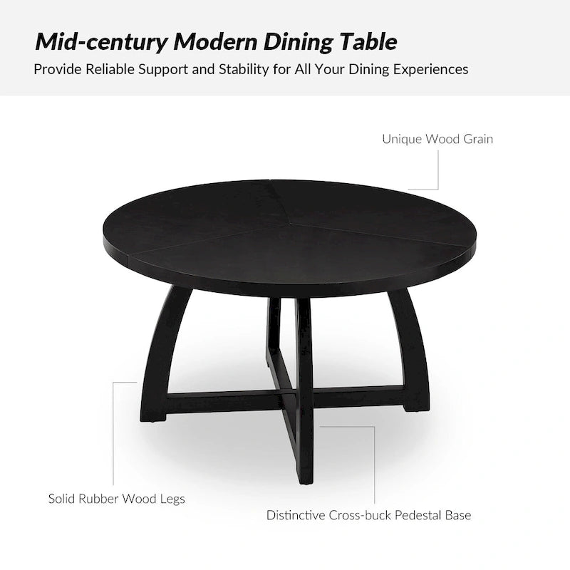 Mesa de comedor redonda Mid-Century Nogal / Natural / Negra, con capacidad para 5-6 personas