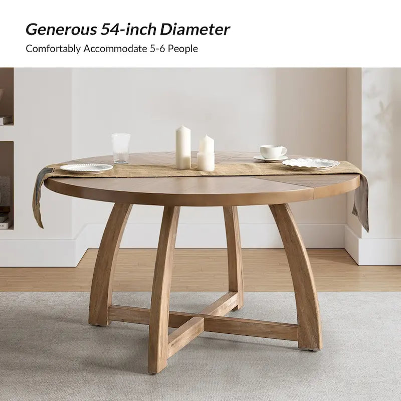Mesa de comedor redonda Mid-Century Nogal / Natural / Negra, con capacidad para 5-6 personas